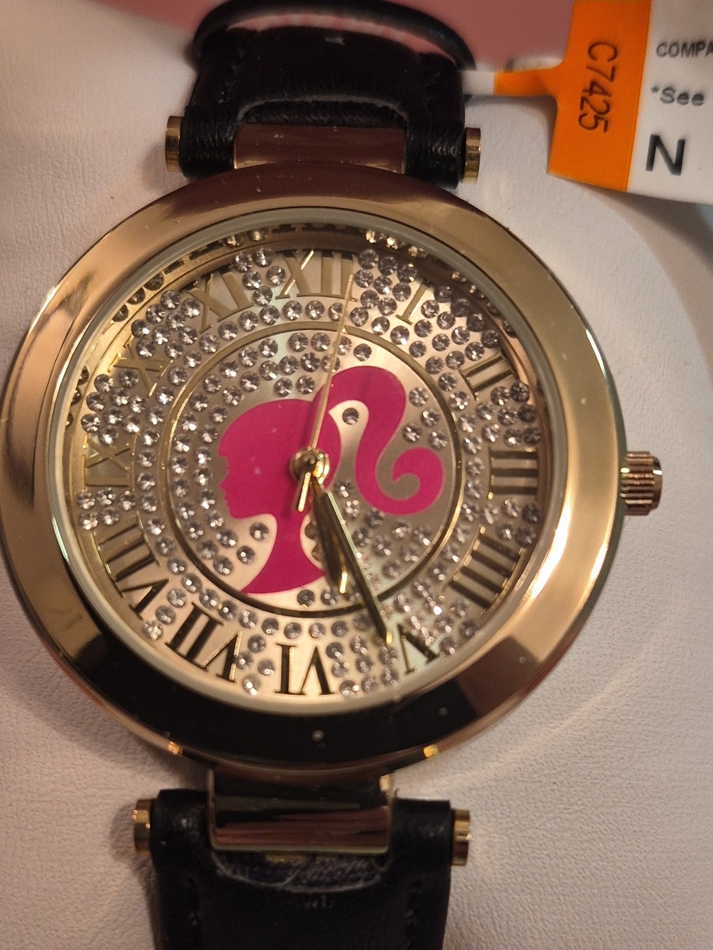 Women's Gold-Tone Watch with Pink Silhouette Dial